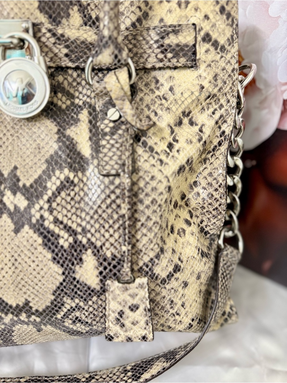 Michael Kors Hamilton Large Python Satchel - Picture 4 of 12